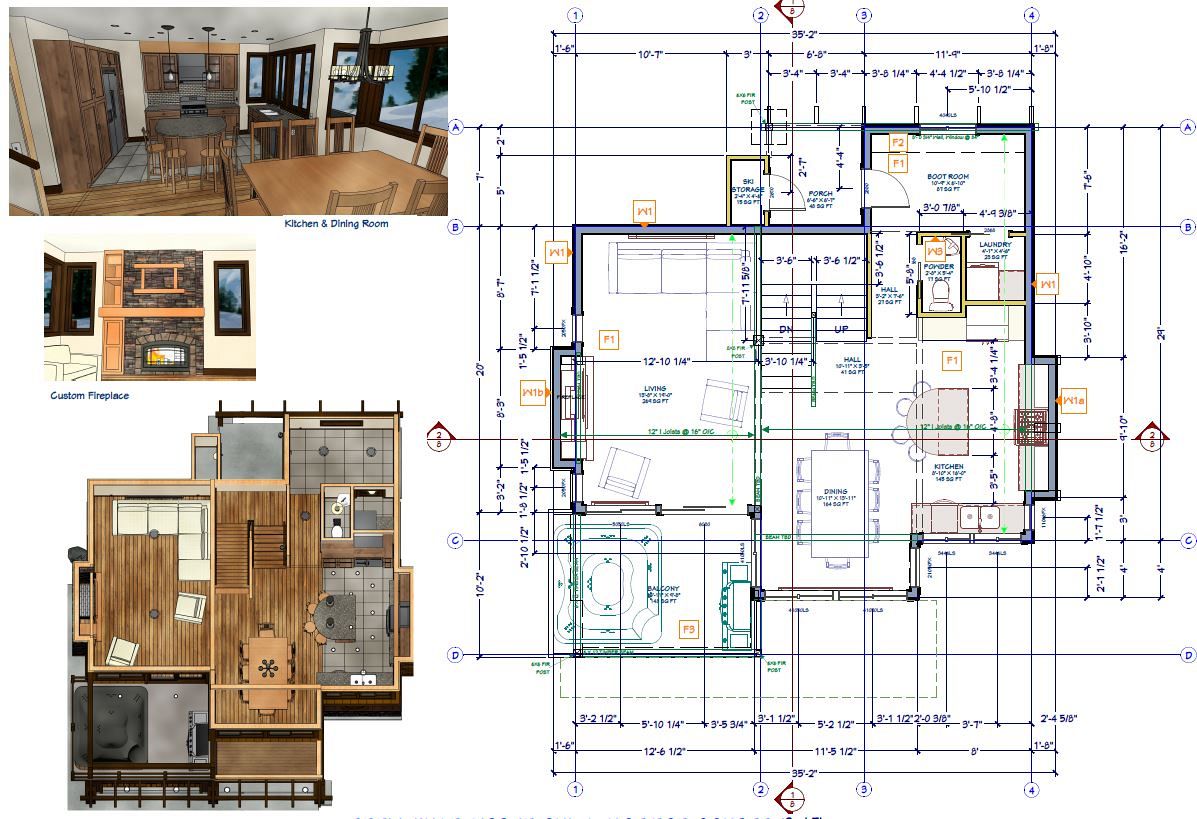 Floor plans with space overview and renderings